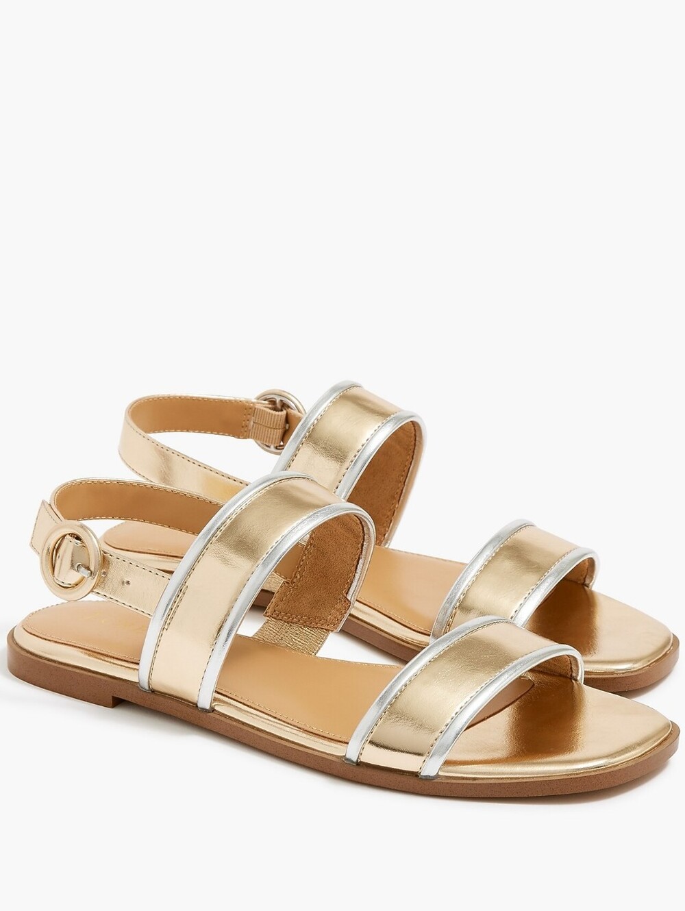 J. Crew Double-Strap Slide Sandals - Gold Silver Mixed I 6